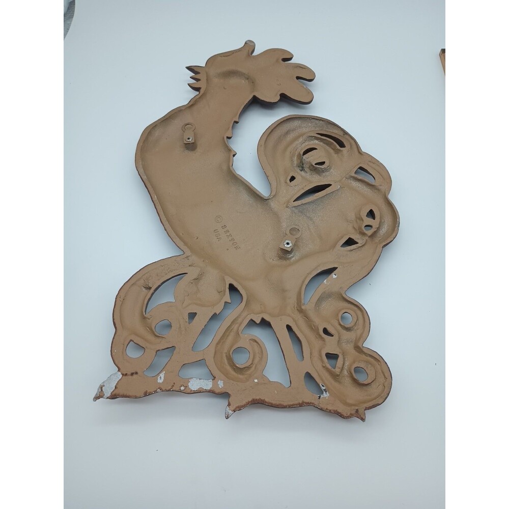2 Vintage Sexton Cast Metal Roosters 14” X  8” Wall Plaques USA Country Chickens - Picture 11 of 11